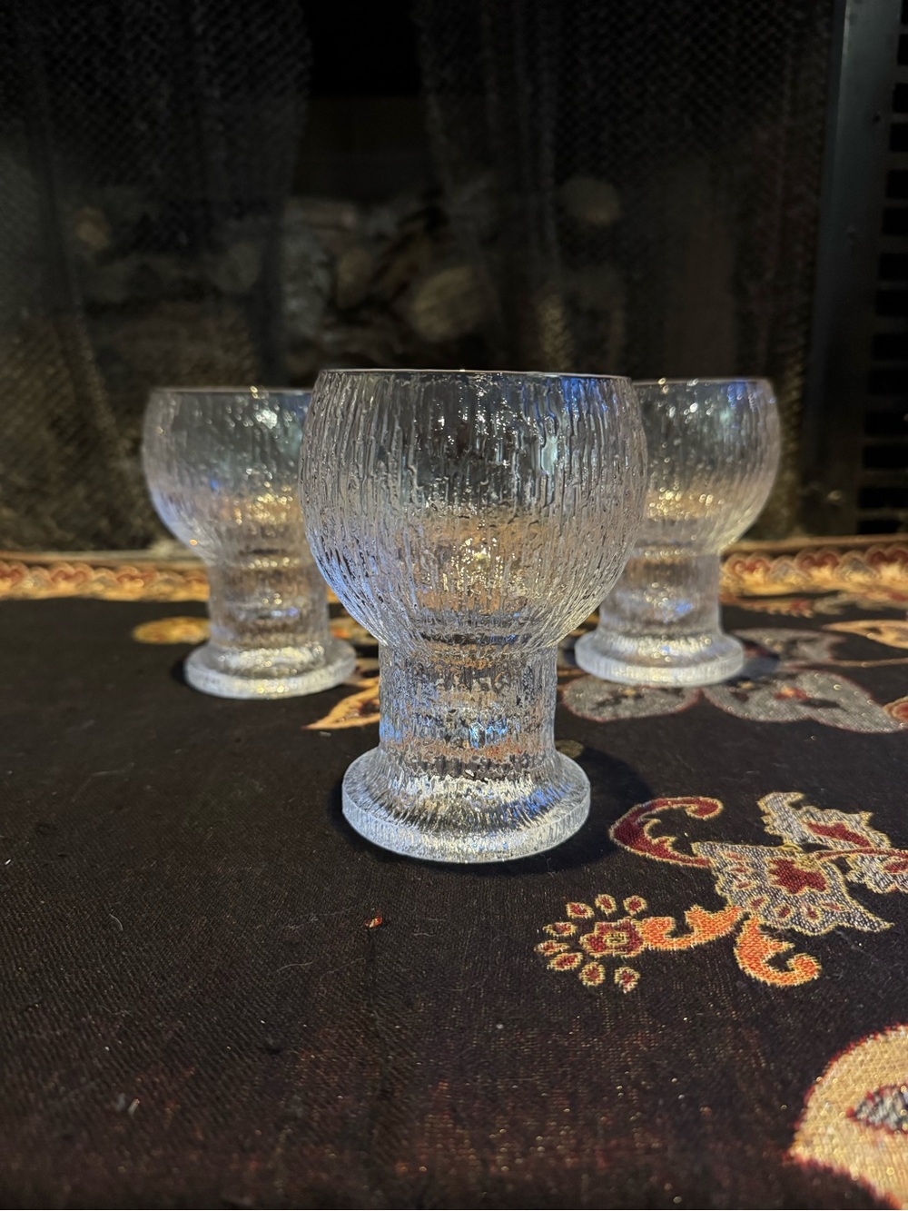 Textured Clear Glass Goblets - Set of 3